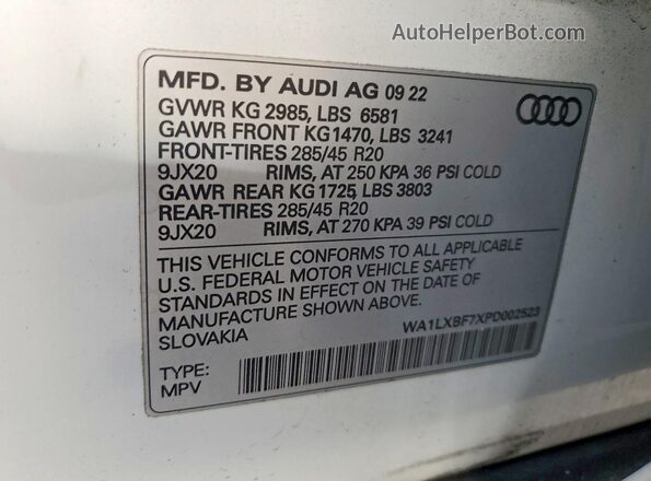 WA1LXBF7XPD002523 2023 AUDI Q7 Белый Панорамный вид салона 360°