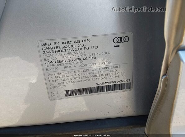 WA1M2AFP6HA056093 2017 AUDI Q5 Silver ძრავის განყოფილების ხედი