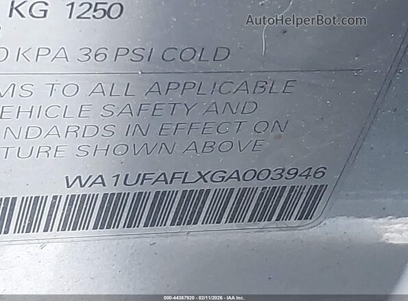 WA1UFAFLXGA003946 2016 AUDI ALLROAD Silver Vista del compartimento del motor