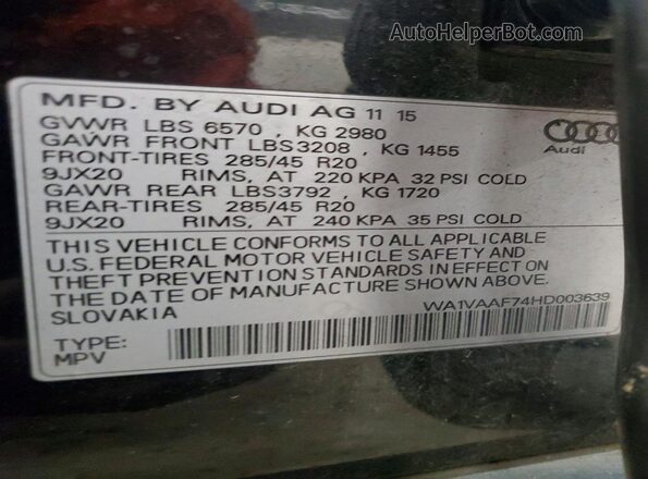 WA1VAAF74HD003639 2017 AUDI Q7 Black Widok naklejki z numerem VIN