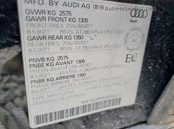 WA1VCAFP0HA050212 2017 AUDI SQ5 Черный Панорамный вид салона 360°