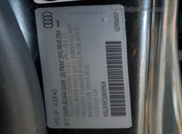 WAU2FAFC9JN009506 2018 AUDI S7 Угольный Вид наклейки с VIN-кодом