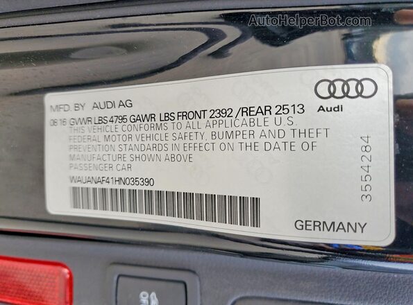 WAUANAF41HN035390 2017 AUDI OTHER Черный Вид подкапотного пространства