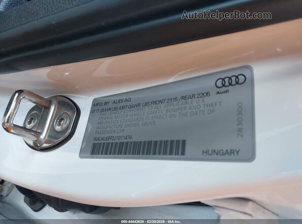 WAUAUGFF2J1011474 2018 AUDI OTHER White Вид підкапотного простору