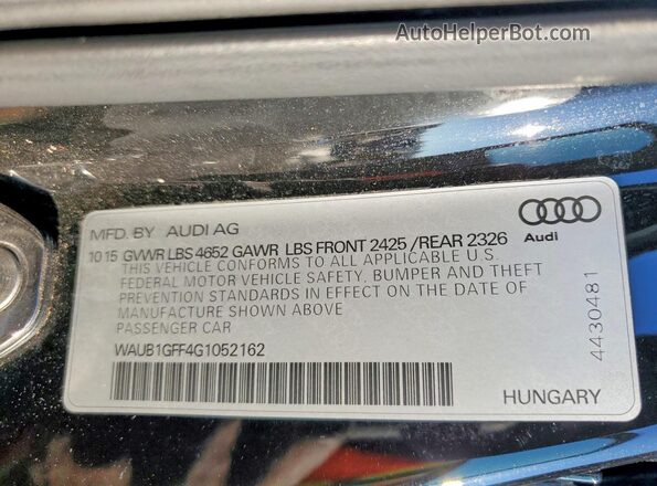 WAUB1GFF4G1052162 2016 AUDI S3 Черный Вид подкапотного пространства