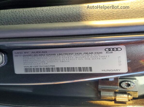 WAUB1GFF7H1063786 2017 AUDI S3 Угольный Вид подкапотного пространства