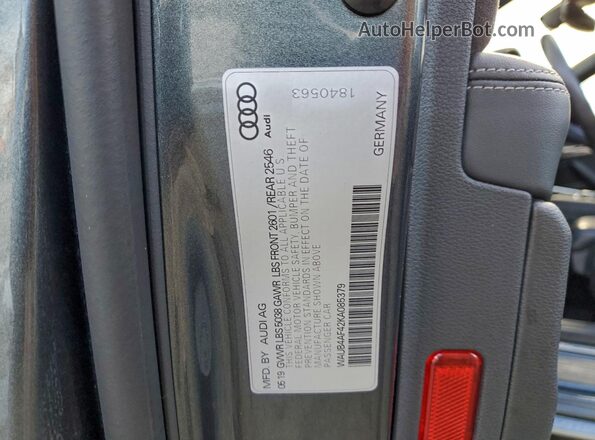 WAUB4AF42KA085379 2019 AUDI S4 Gray Vista de la etiqueta del VIN