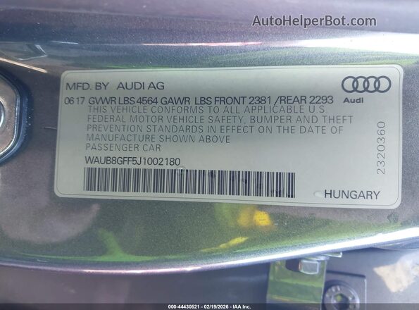 WAUB8GFF5J1002180 2018 AUDI OTHER Серебряный Вид подкапотного пространства