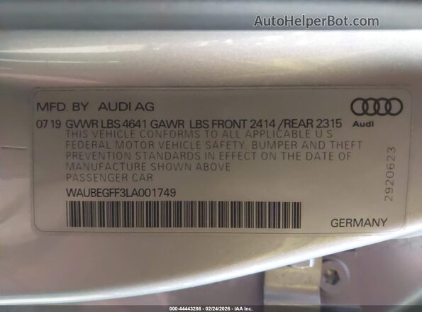 WAUBEGFF3LA001749 2020 AUDI OTHER Серебряный Вид подкапотного пространства
