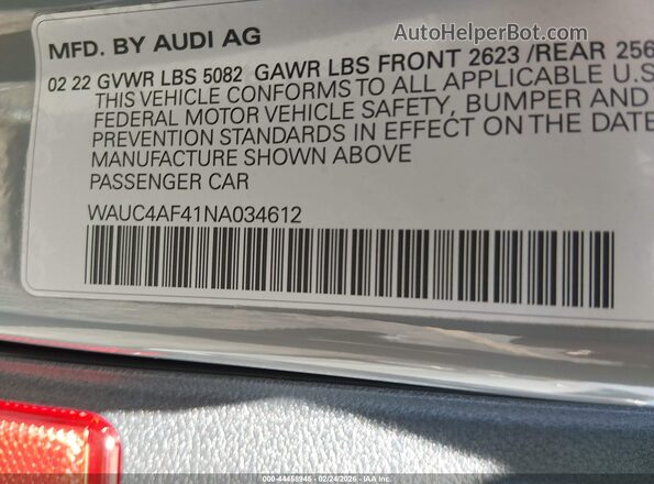 WAUC4AF41NA034612 2022 AUDI S4 Серый Вид подкапотного пространства