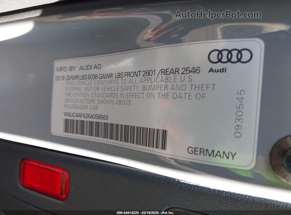 WAUC4AF42KA058669 2019 AUDI S4 Gray Widok komory silnika