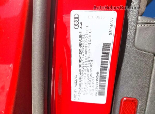 WAUC4AF46KA007028 2019 AUDI S4 Red Вид підкапотного простору