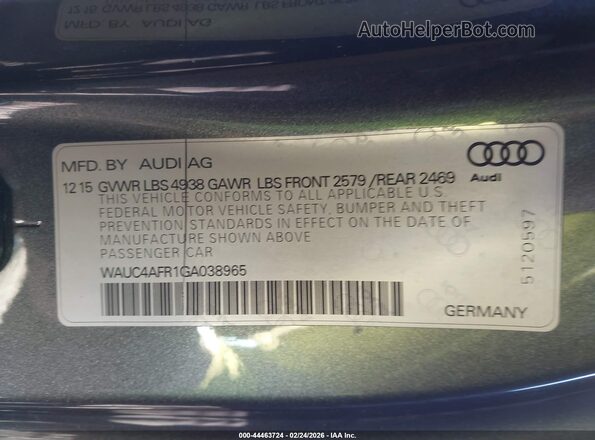 WAUC4AFR1GA038965 2016 AUDI S5 Серый Вид подкапотного пространства
