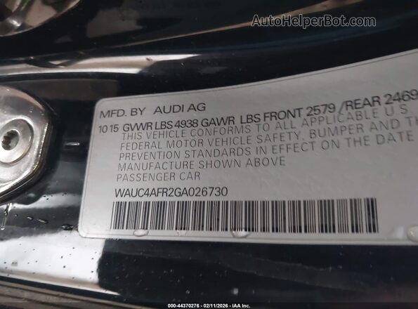 WAUC4AFR2GA026730 2016 AUDI S5 Black Widok komory silnika