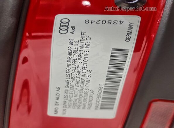 WAUC4CF50SA009815 2025 AUDI S5 Красный Вид наклейки с VIN-кодом