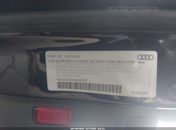 WAUC4CF52MA022407 2021 AUDI S5 Black Widok komory silnika
