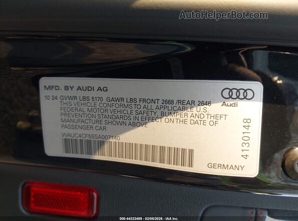 WAUC4CF55SA007140 2025 AUDI S5 Черный Вид подкапотного пространства