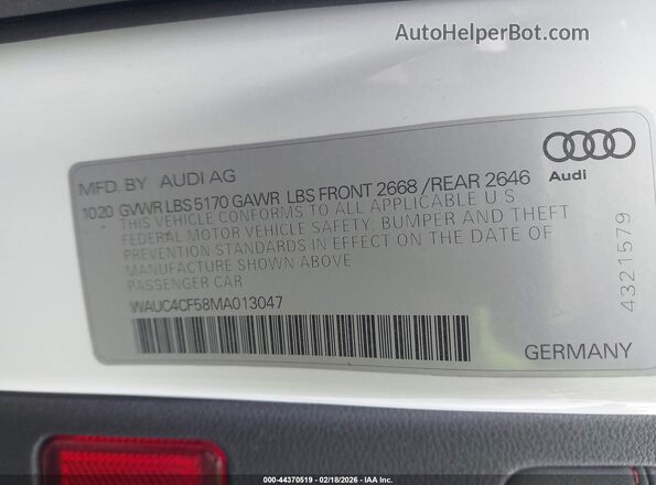 WAUC4CF58MA013047 2021 AUDI S5 Белый Вид подкапотного пространства