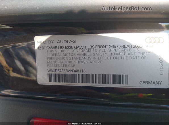 WAUD3AF22MN048113 2021 AUDI OTHER Черный Вид подкапотного пространства