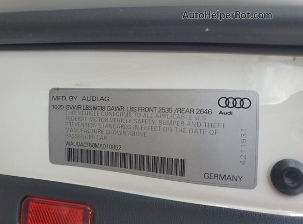 WAUDACF50MA010852 2021 AUDI OTHER Белый Вид подкапотного пространства