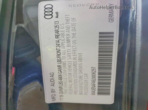 WAUENAF46LN006297 2020 AUDI OTHER Black Vista del compartimento del motor