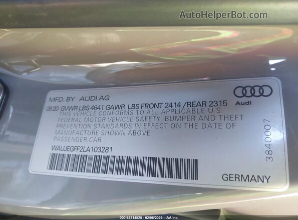 WAUJEGFF2LA103281 2020 AUDI OTHER Серый Вид подкапотного пространства