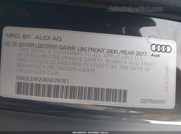 WAUL2AF20KN079761 2019 AUDI OTHER Черный Вид подкапотного пространства