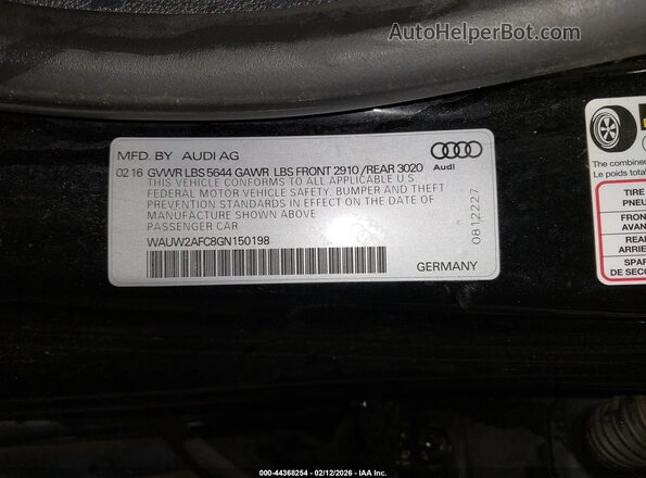 WAUW2AFC8GN150198 2016 AUDI S7 Black Вид підкапотного простору
