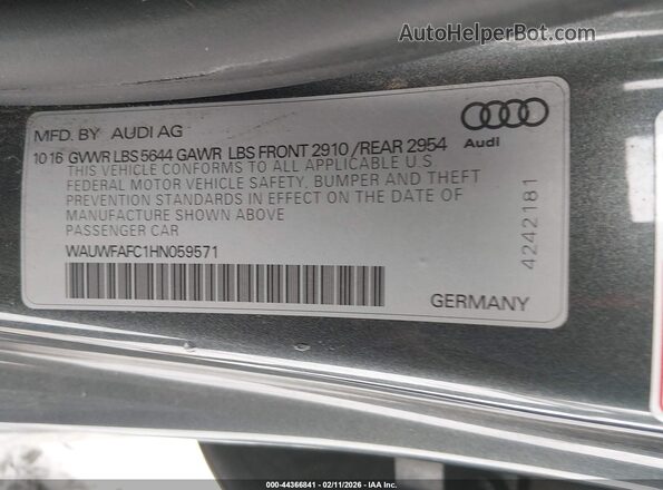 WAUWFAFC1HN059571 2017 AUDI S7 Серый Вид подкапотного пространства