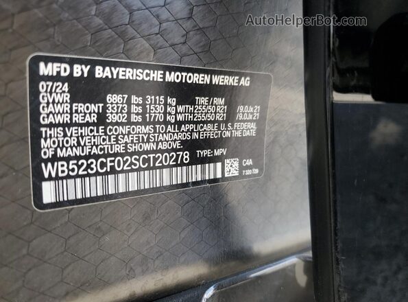 WB523CF02SCT20278 2025 BMW IX Угольный Вид наклейки с VIN-кодом