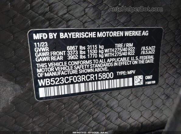 WB523CF03RCR15800 2024 BMW IX Gray Vista del compartimento del motor