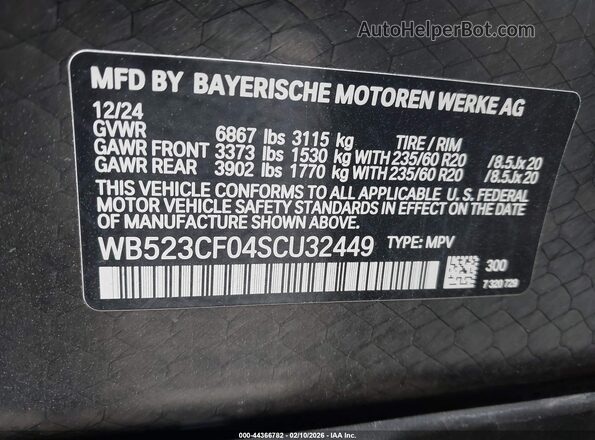 WB523CF04SCU32449 2025 BMW IX White Вид підкапотного простору