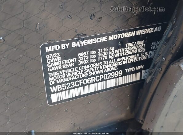 WB523CF06RCP02999 2024 BMW IX Blue Vista del compartimento del motor