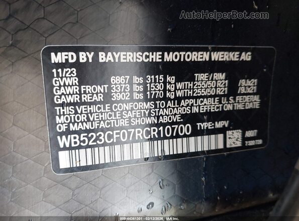 WB523CF07RCR10700 2024 BMW IX Black Vista del compartimento del motor