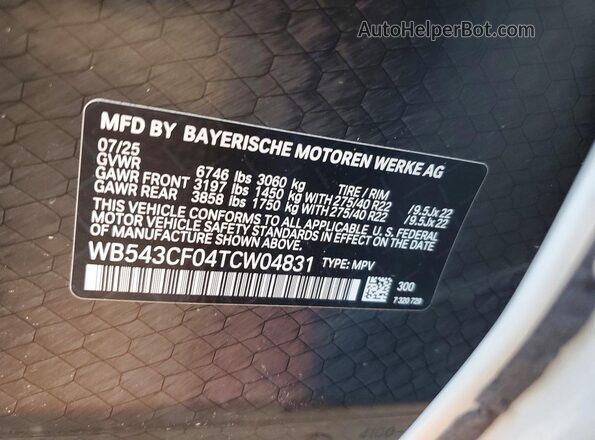 WB543CF04TCW04831 2026 BMW IX Белый Панорамный вид салона 360°