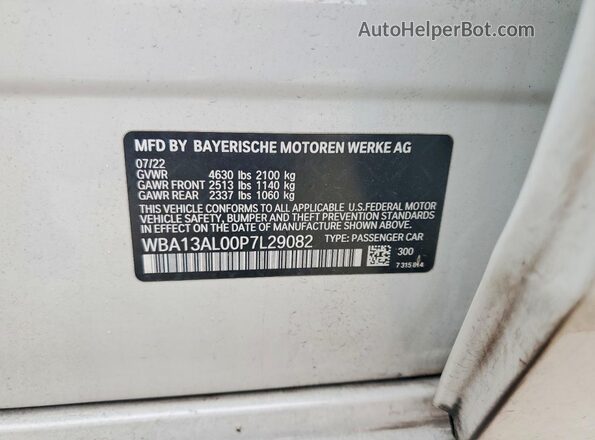 WBA13AL00P7L29082 2023 BMW M2 Белый Вид наклейки с VIN-кодом