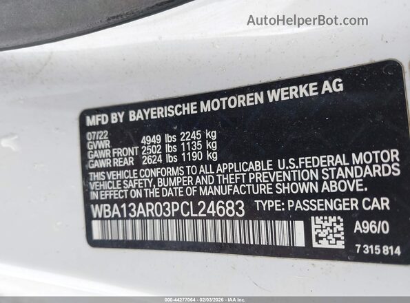 WBA13AR03PCL24683 2023 BMW M4 White Շարժիչի բաժամունքի տեսք
