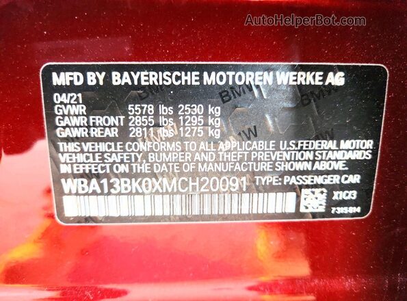 WBA13BK0XMCH20091 2021 BMW M5 Maroon Widok komory silnika