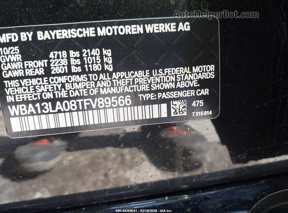 WBA13LA08TFV89566 2026 BMW OTHER Black Vista del compartimento del motor