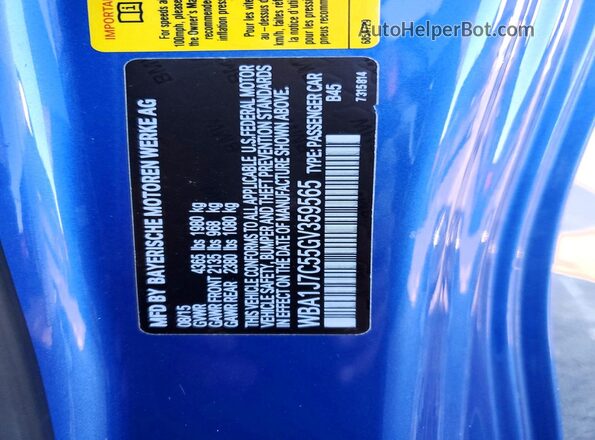 WBA1J7C55GV359565 2016 BMW M2 Синий Вид наклейки с VIN-кодом