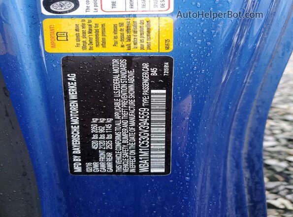 WBA1M1C53GV394559 2016 BMW M2 Синий Вид наклейки с VIN-кодом