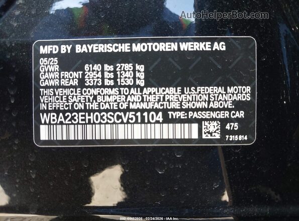WBA23EH03SCV51104 2025 BMW OTHER Черный Вид подкапотного пространства