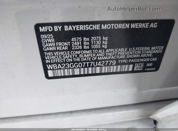 WBA23GG07T7U42779 2026 BMW OTHER Белый Вид подкапотного пространства