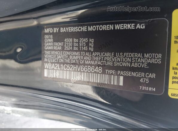 WBA2L1C52HV668648 2017 BMW M2 Черный Вид подкапотного пространства
