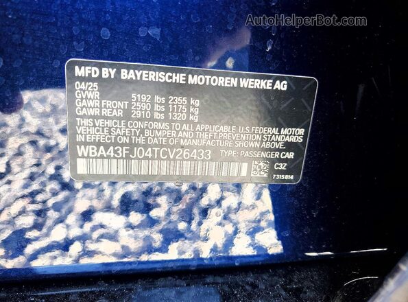 WBA43FJ04TCV26433 2026 BMW OTHER Blue Vista del compartimento del motor
