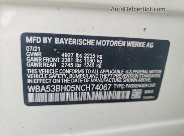 WBA53BH05NCH74067 2022 BMW OTHER White Widok komory silnika