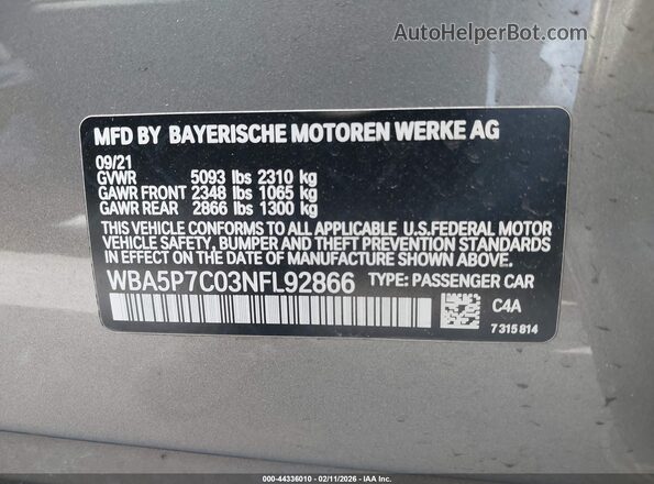 WBA5P7C03NFL92866 2022 BMW OTHER Серый Вид подкапотного пространства