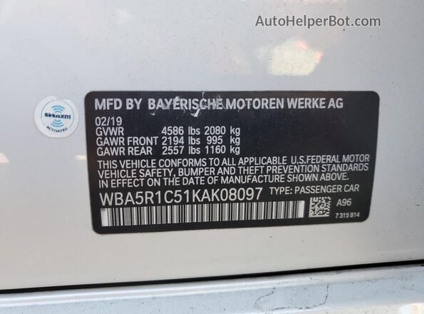 WBA5R1C51KAK08097 2019 BMW OTHER White Engine compartment view