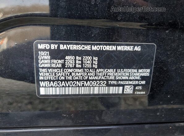 WBA63AV02NFM09232 2022 BMW OTHER Black Widok komory silnika