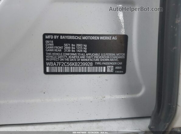 WBA7F2C56KB239928 2019 BMW OTHER Белый Вид подкапотного пространства